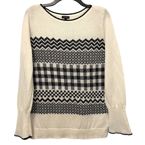 Talbots Sweater Boat Neck Cream Black Large Petite - Picture 1 of 7